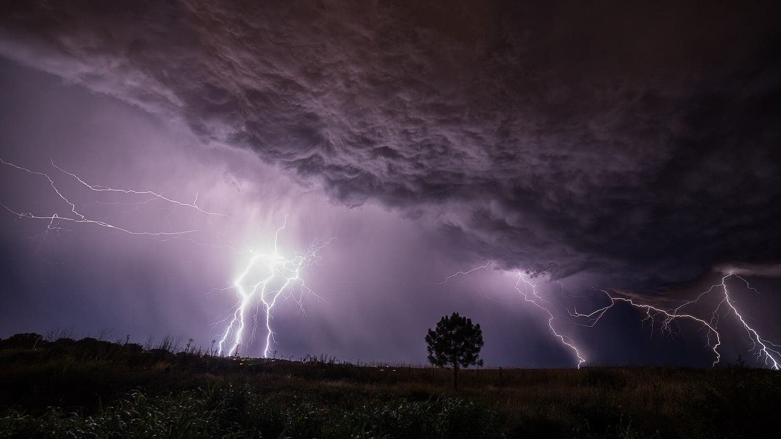 A night thunderstorm with lightning over the pampas near Intendente Alvear, La Pampa