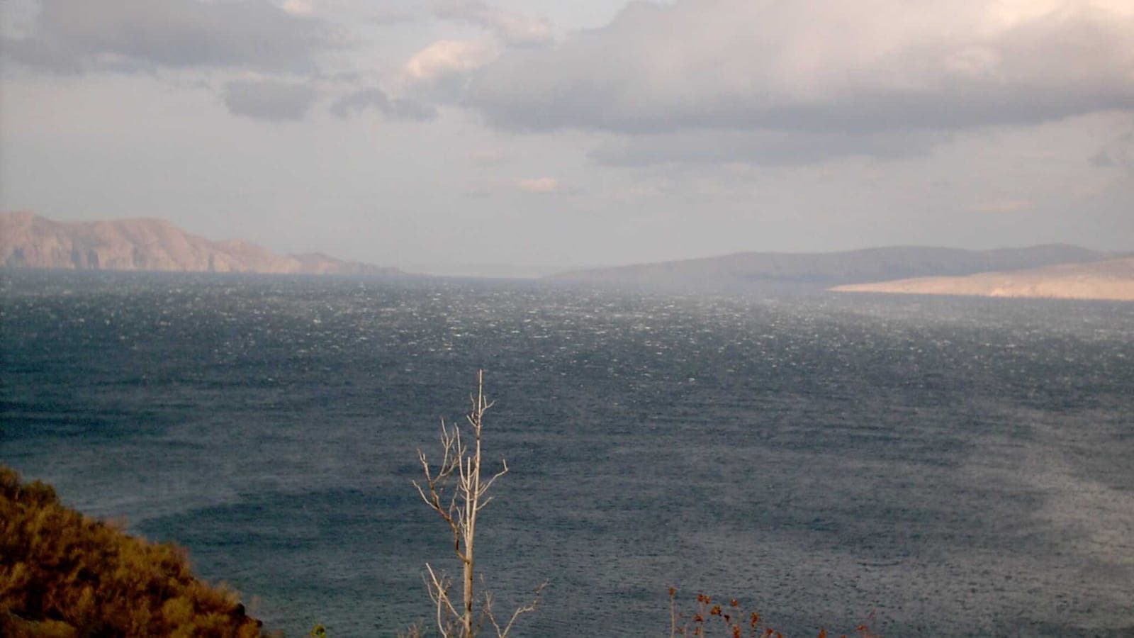 The bura tearing spray off the sea near Senj