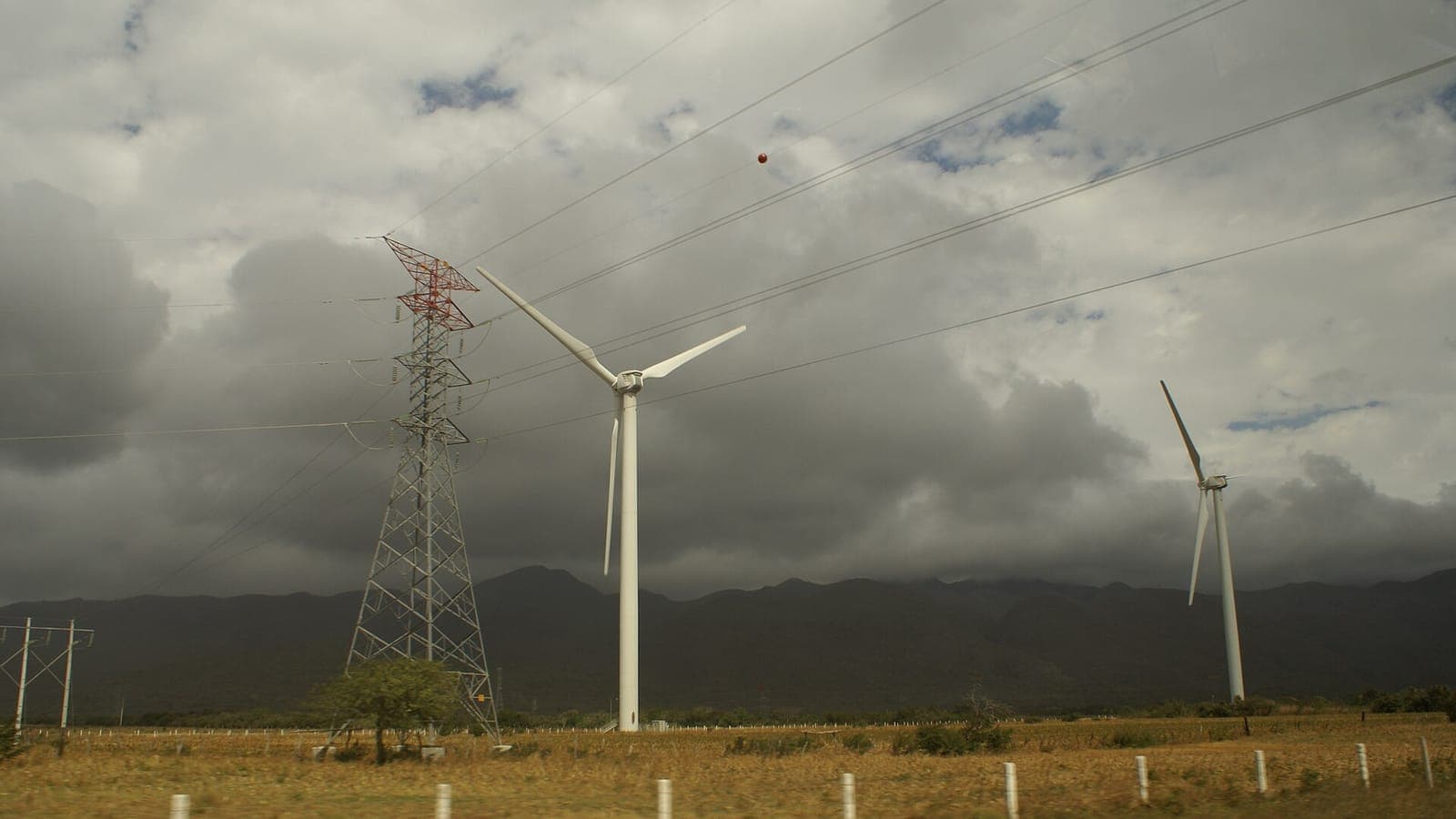 Wind turbines at La Venta on the Isthmus of Tehuantepec under storm clouds