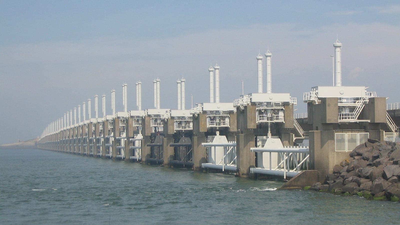 Waves against the Oosterscheldekering storm surge barrier in Zeeland