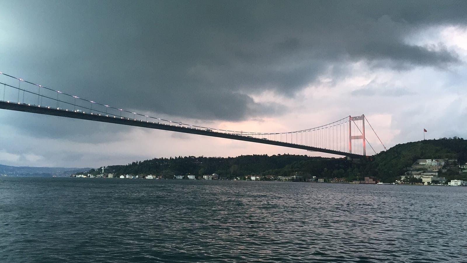 Storm clouds over the Bosphorus and its bridge in Istanbul